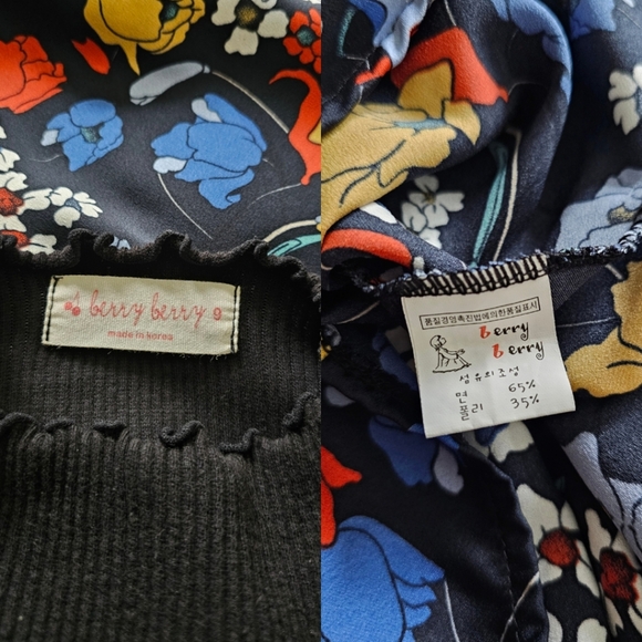 Girls Size 5 Berry Berry High Collar Floral Ruffled Lettuce Edge Top- Korean - Picture 6 of 8